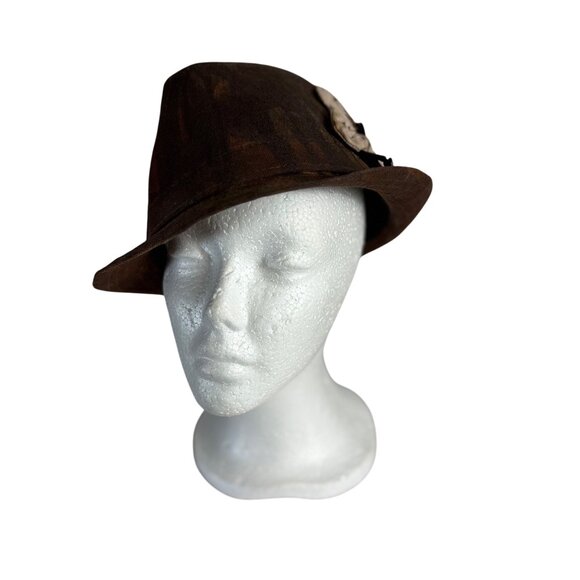 Distressed Fedora Brown Camo Floral Accent Steampunk Stagecoach Stingy Brim - Picture 11 of 13